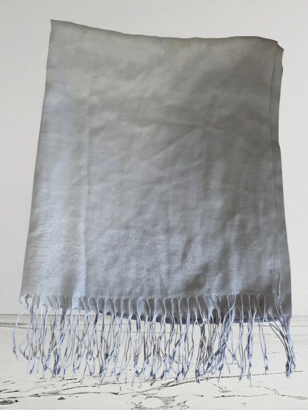 💠 Elegant Light Grey Fringe Wrap Scarf